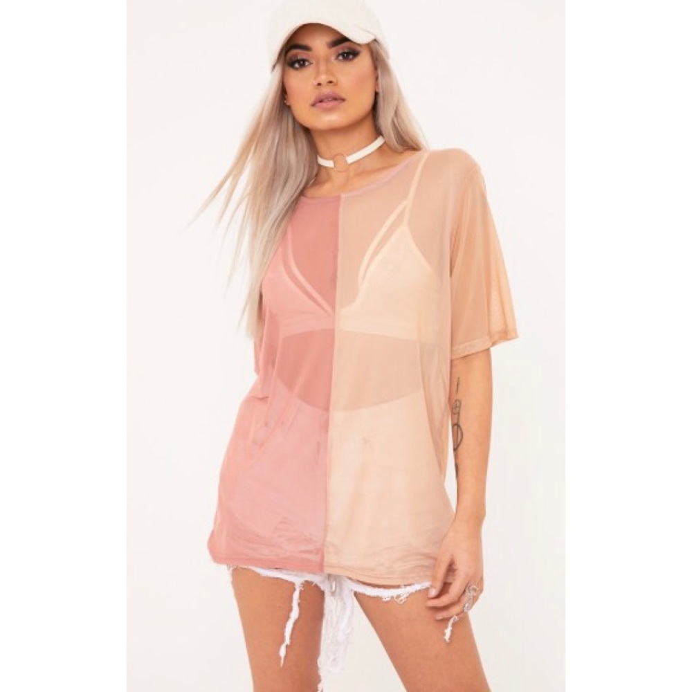 5/$25Prettylittlethings Nude and mauve mesh tee 14